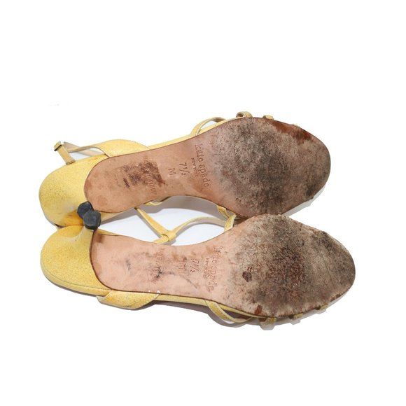 KATE SPADE Yellow glitter Strappy Kitten HEELS Sandals 71/2 - Picture 6 of 6